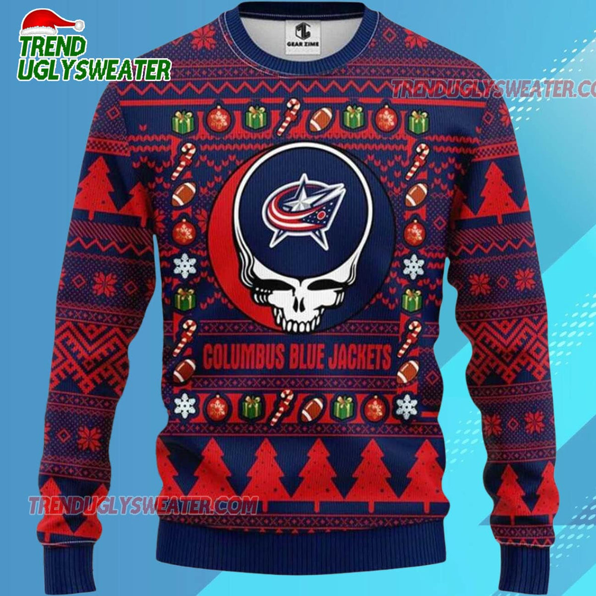 Grateful Dead X Nhl Columbus Blue Jackets Stealie Logo Ugly Christmas Sweater