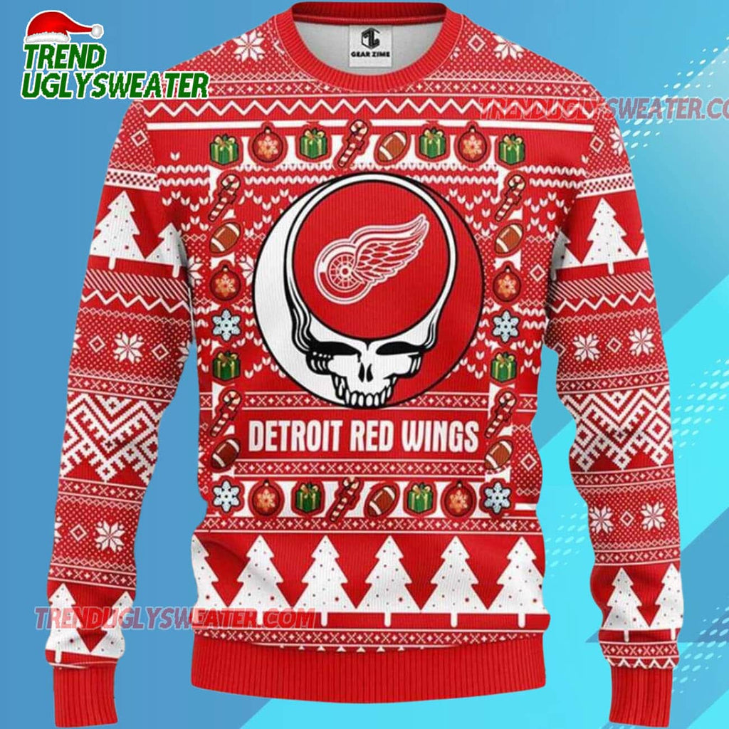 Grateful Dead X Nhl Detroit Red Wings Stealie Logo Ugly Christmas Sweater