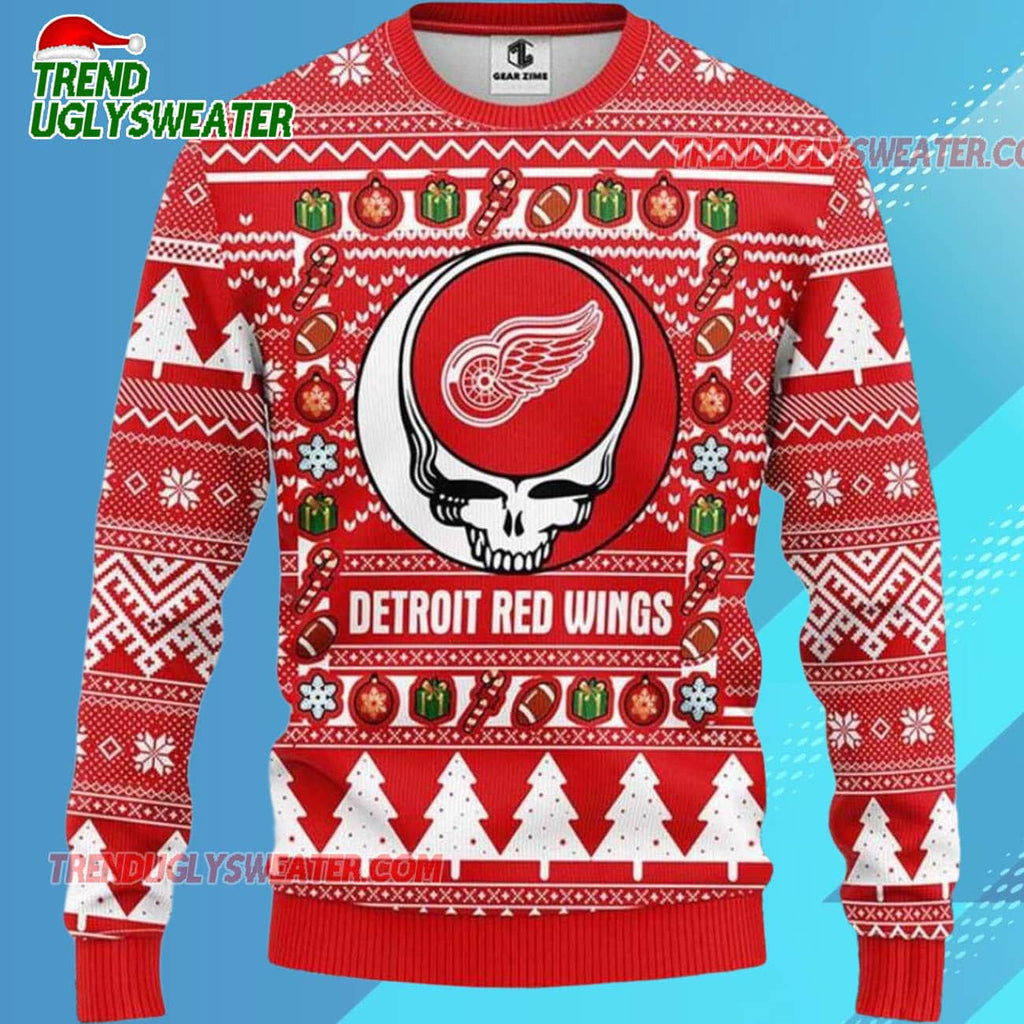 Grateful Dead X Nhl Detroit Red Wings Stealie Logo Ugly Christmas Sweater