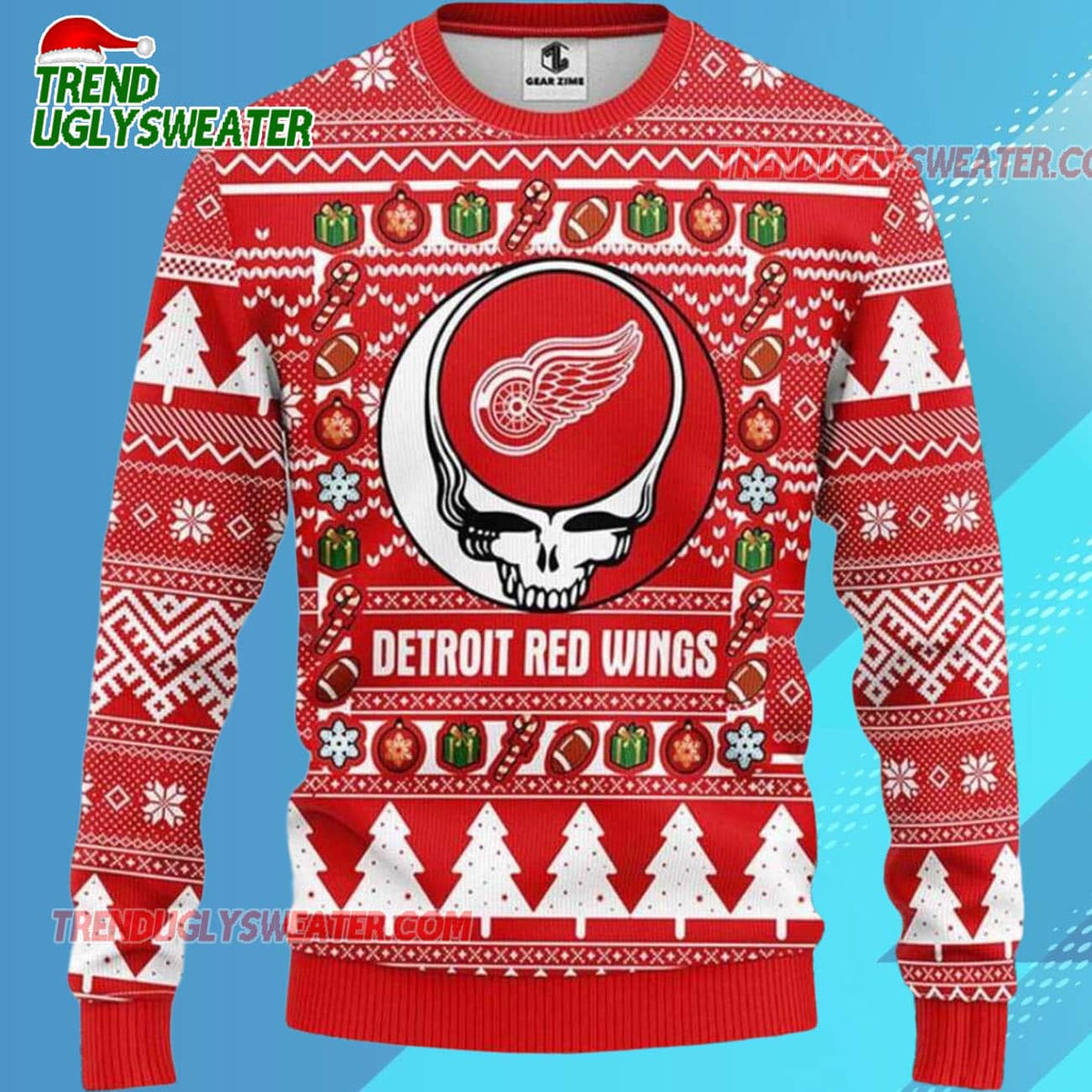 Grateful Dead X Nhl Detroit Red Wings Stealie Logo Ugly Christmas Sweater