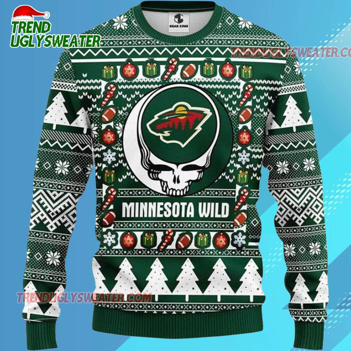 Grateful Dead X Nhl Minnesota Wild Stealie Logo Ugly Christmas Sweater