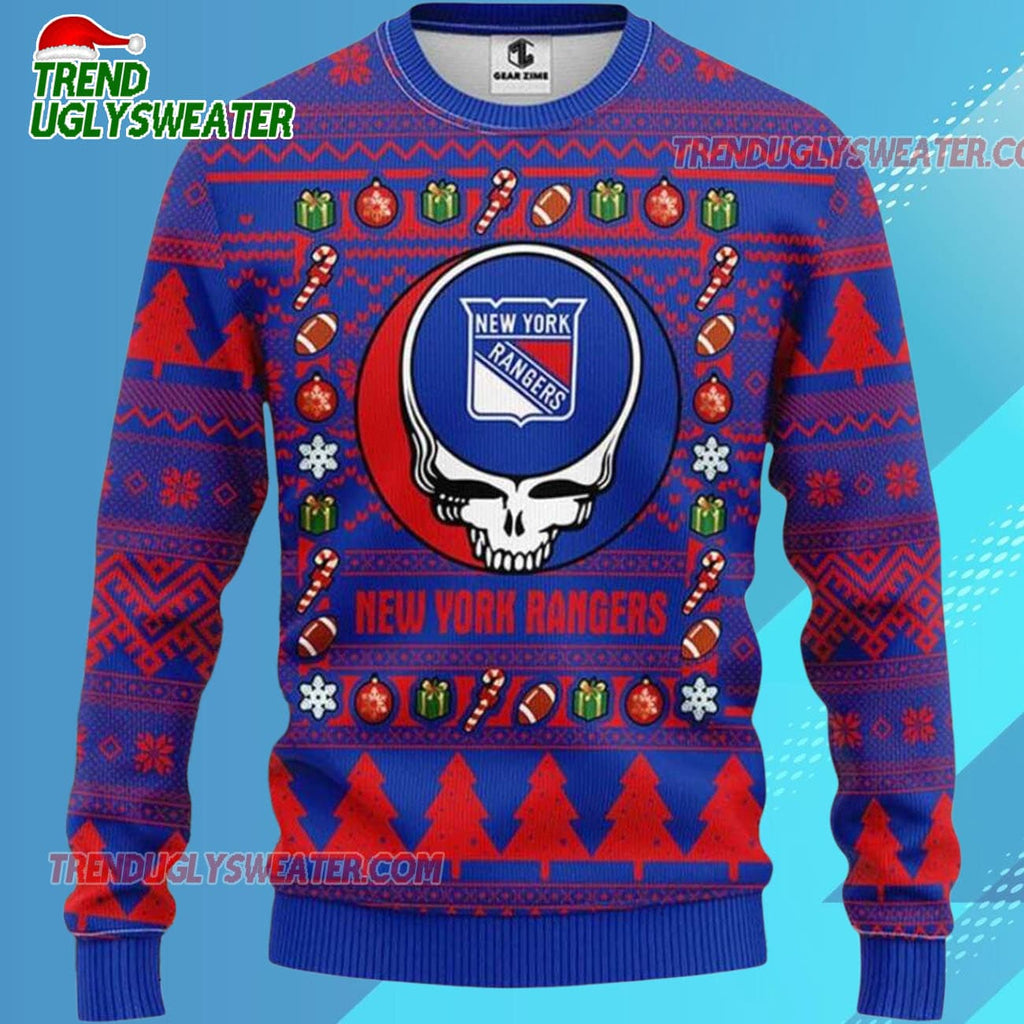 Grateful Dead X Nhl New York Rangers Stealie Logo Ugly Christmas Sweater