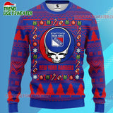 Grateful Dead X Nhl New York Rangers Stealie Logo Ugly Christmas Sweater