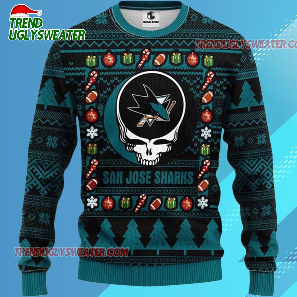 Grateful Dead X Nhl San Jose Sharks Stealie Logo Ugly Christmas Sweater