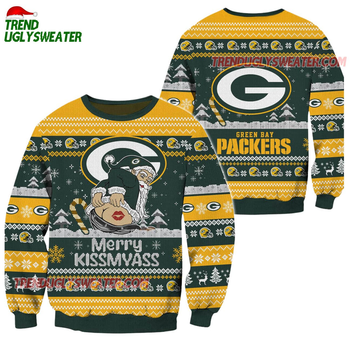 Green Bay Packers Merrykissmyass Funny Santa Claus Christmas Ugly Sweater