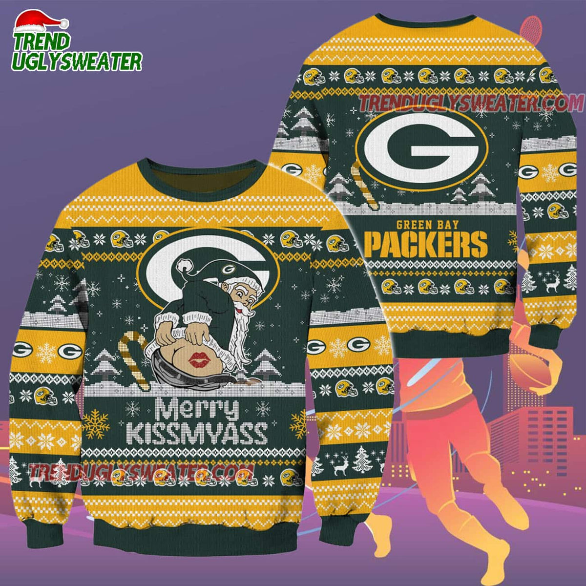 Green Bay Packers Merrykissmyass Funny Santa Claus Christmas Ugly Sweater
