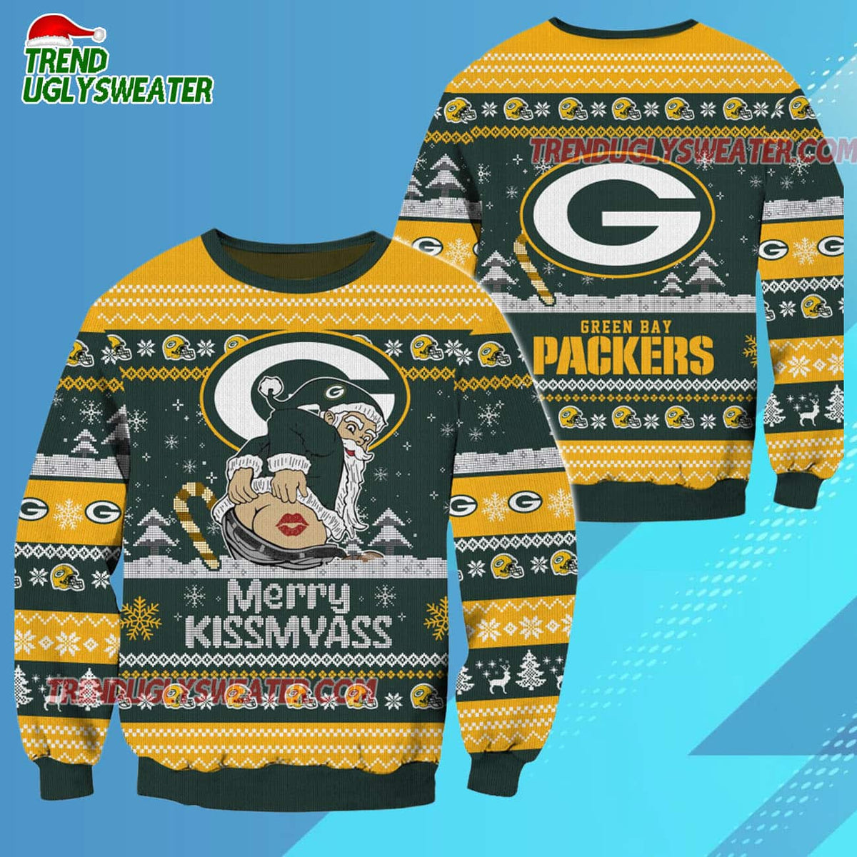 Green Bay Packers Merrykissmyass Funny Santa Claus Christmas Ugly Sweater