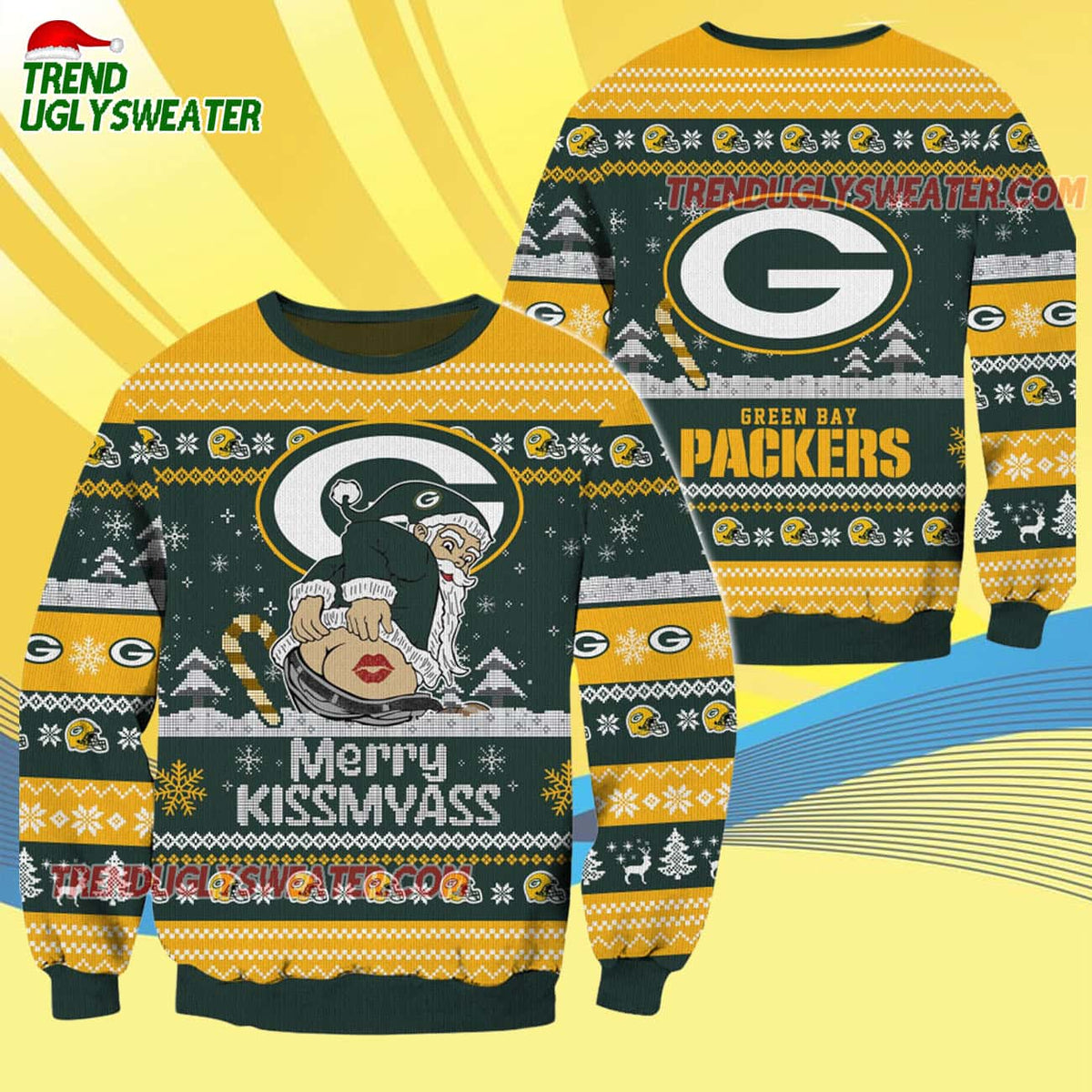 Green Bay Packers Merrykissmyass Funny Santa Claus Christmas Ugly Sweater