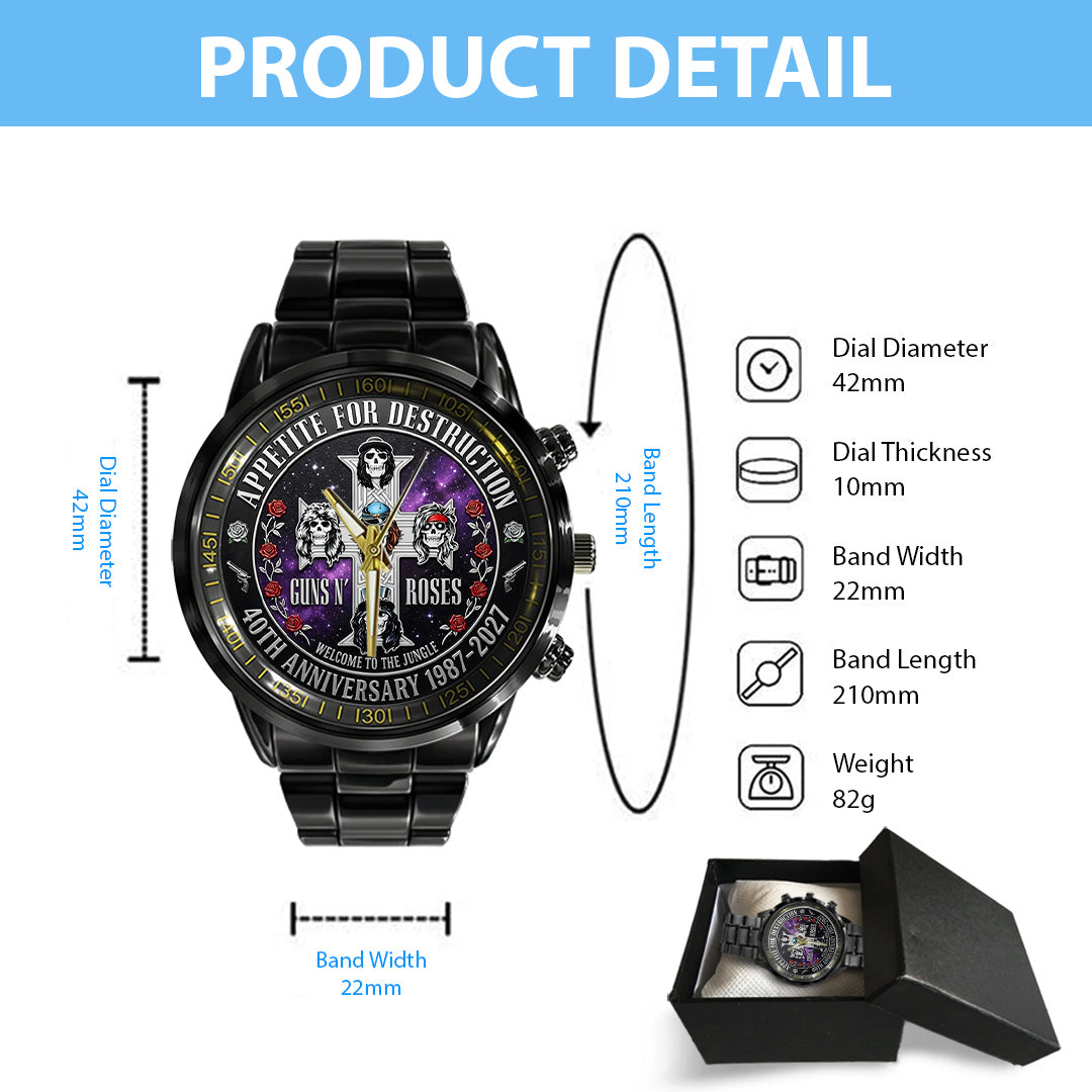 Guns N' Roses 40th Anniversary Black Stainless Steel Watch – TANTN21629
