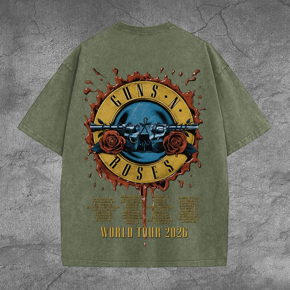 Guns N' Roses Tour 2026 2D Acid Washed Cotton T-Shirt – TANTN25384