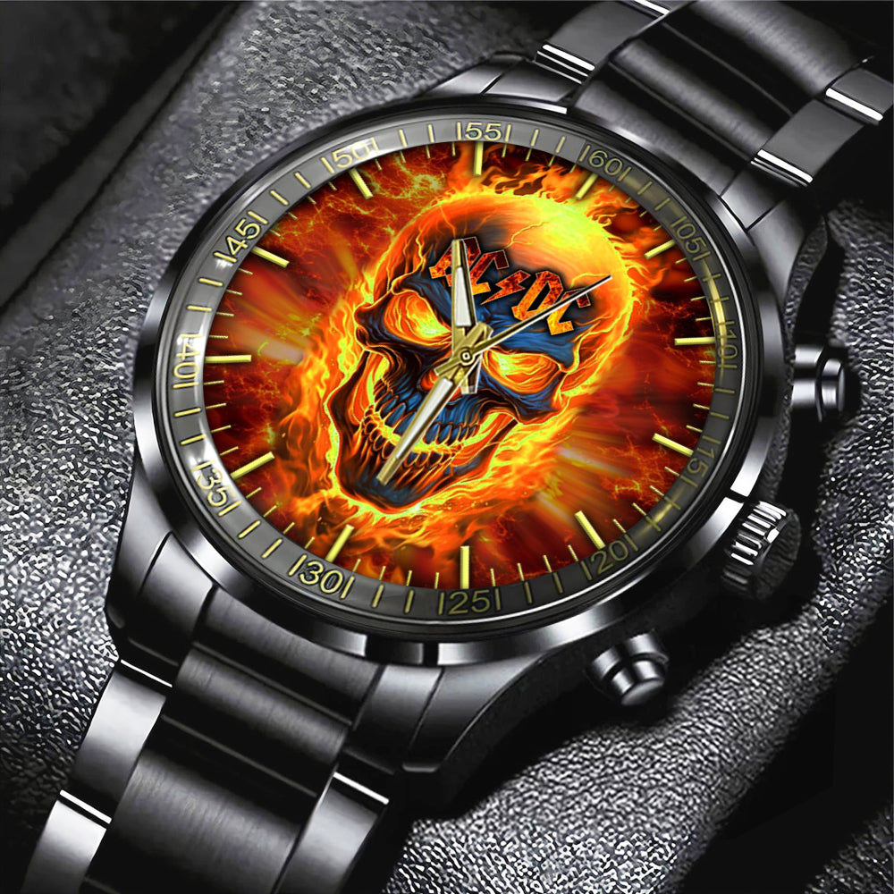AC/DC Black Stainless Steel Watch – HUANNM 4890