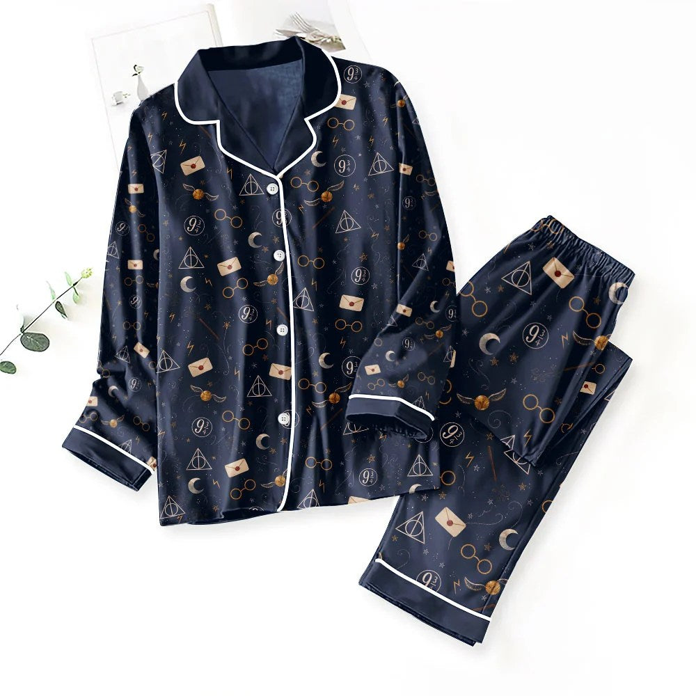 Harry Potter Satin Pajama Set with Piping – TMTHU8974
