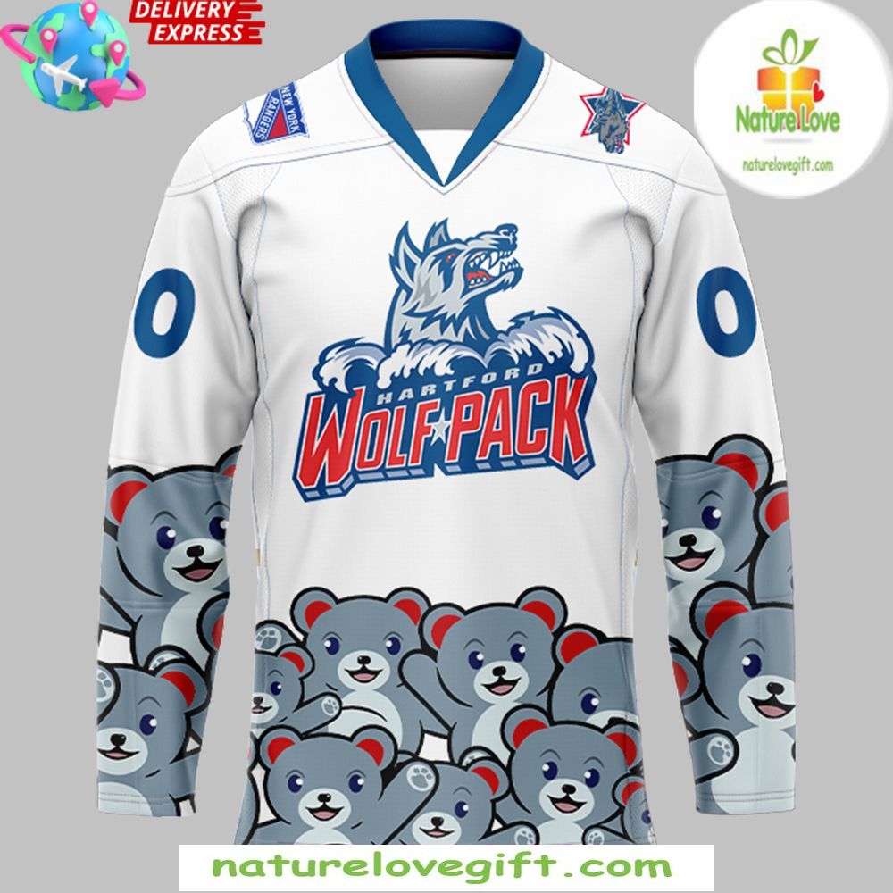 Hartford Wolf Pack White Hockey Jersey Teddy Bear Edition