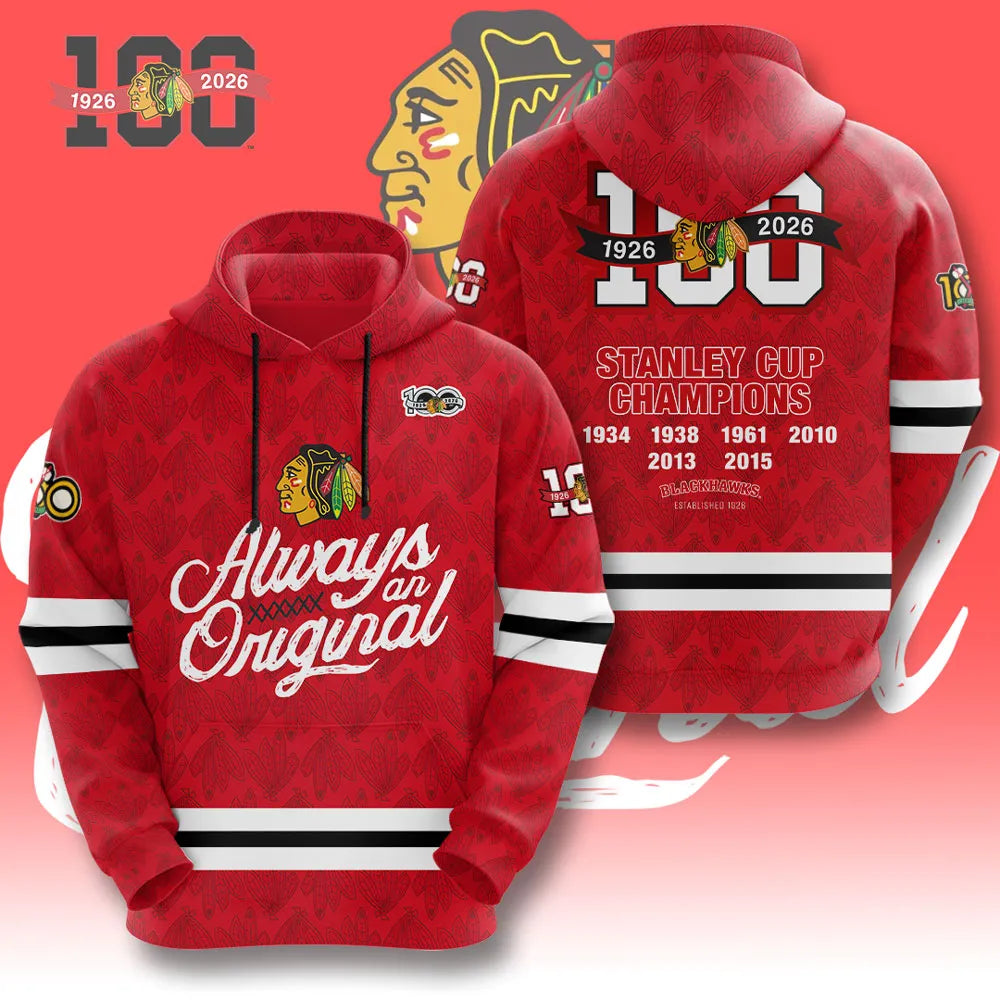 Chicago Blackhawks 100th Anniversary 2026 3D Apparel – GNE4344