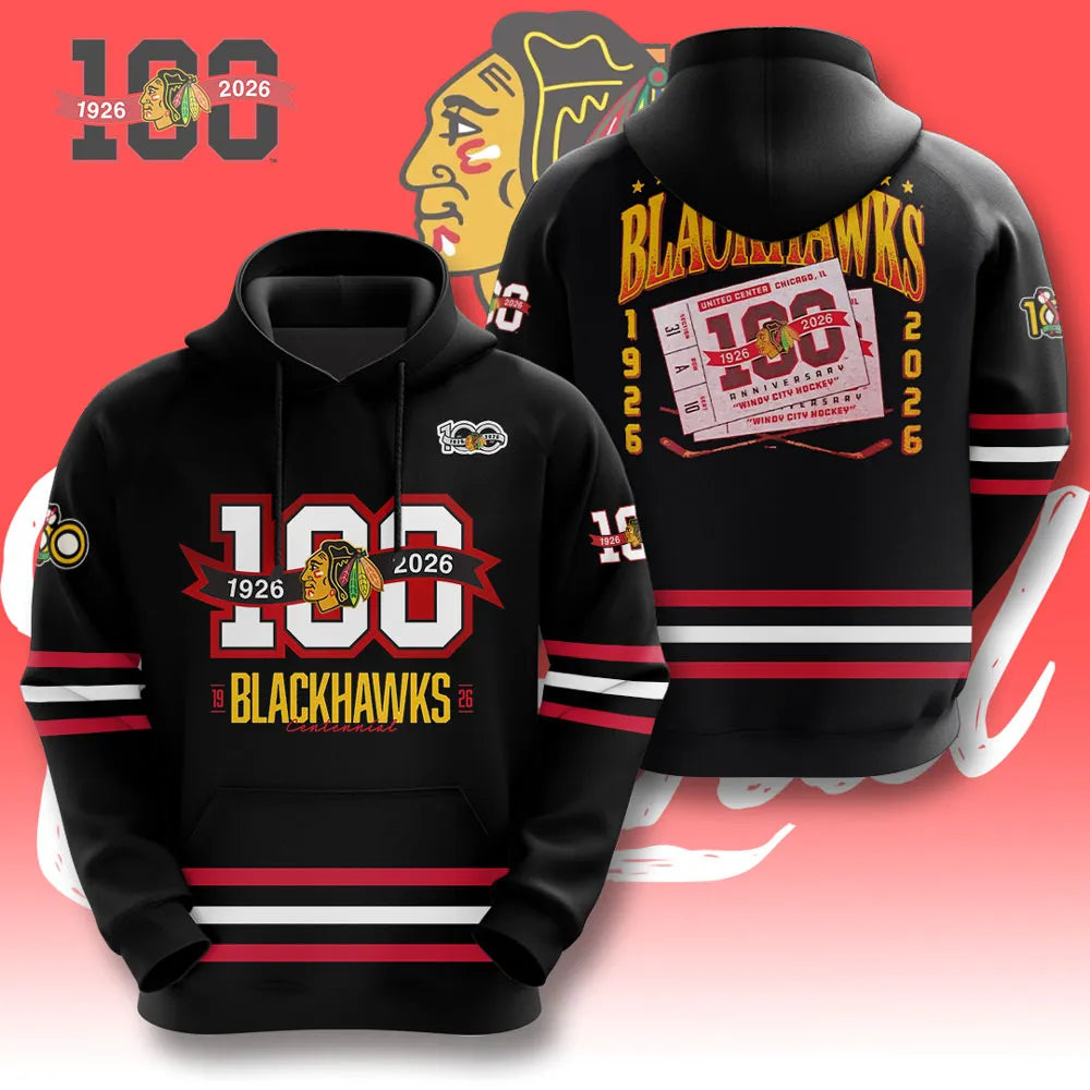 Chicago Blackhawks 100th Anniversary 2026 3D Apparel – GNE4345