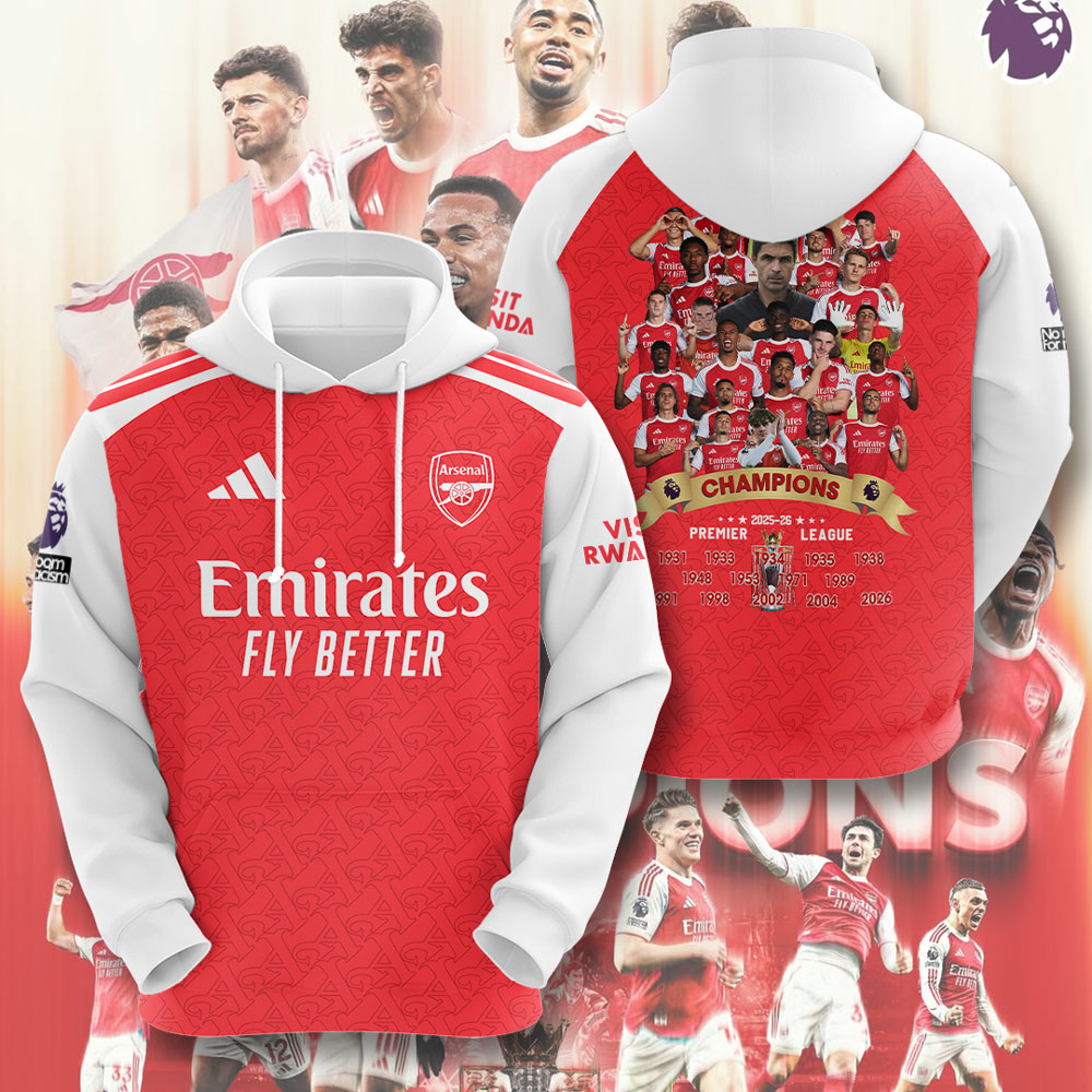 Arsenal FC Premier League Champions 25/26 3D Apparel – TMTHU6335