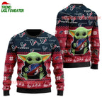 Houston Texans Baby Yoda Hug The Ball Christmas Ugly Sweater