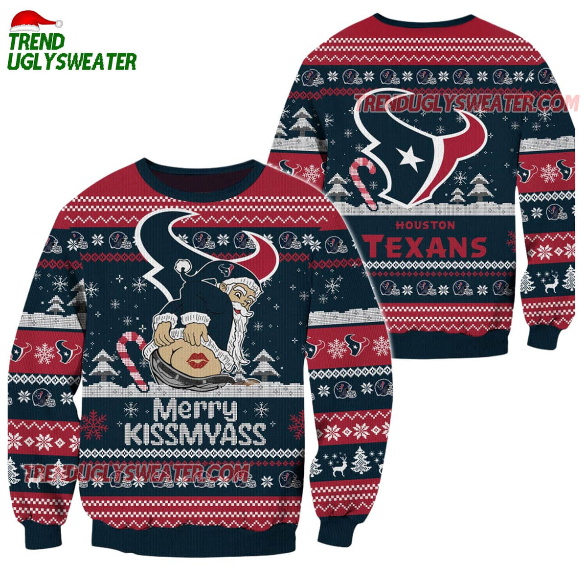 Houston Texans Merrykissmyass Funny Santa Claus Christmas Ugly Sweater