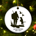 Hunting Partners Man and Dog - Personalized Custom Ceramic Ornament - Christmas Gift For Hunter, Outdoor Hunting