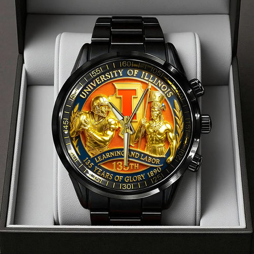 Illinois Fighting Illini Football Black Stainless Steel Watch – TANTN18000
