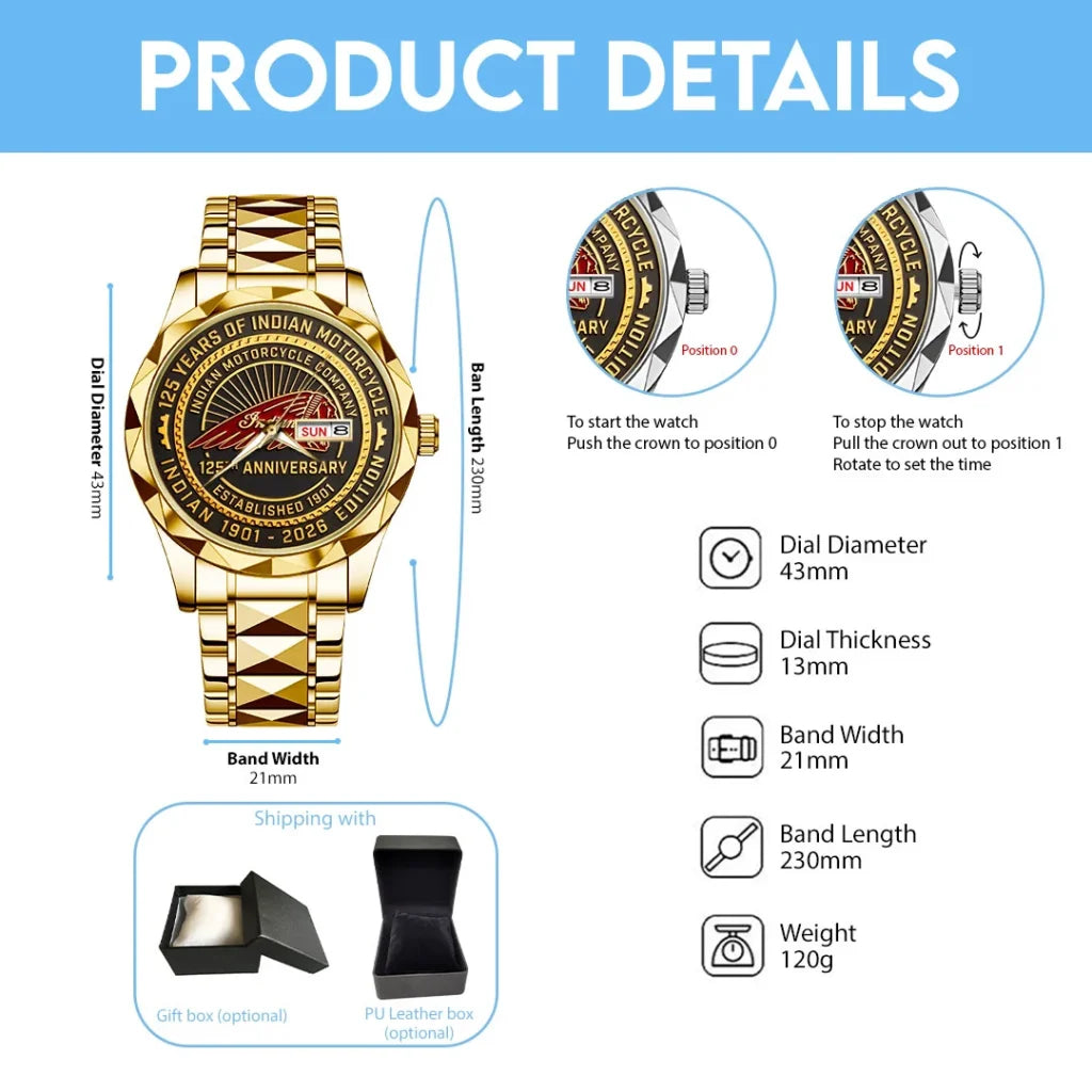 Indian Motorcycle 125th Anniversary Alloy Luxury Quartz Watch - TMTHU8646