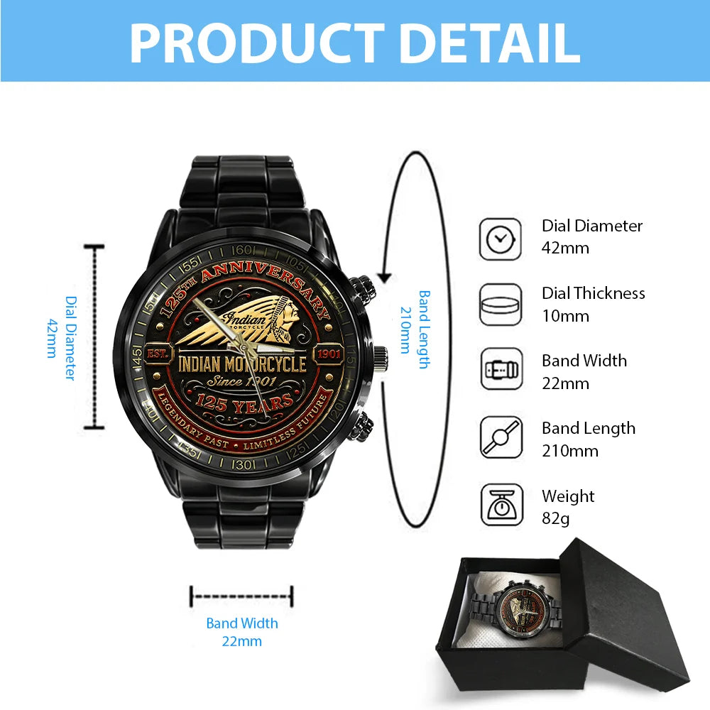 Indian Motorcycle 125th Anniversary Black Stainless Steel Watch - TMTHU8648
