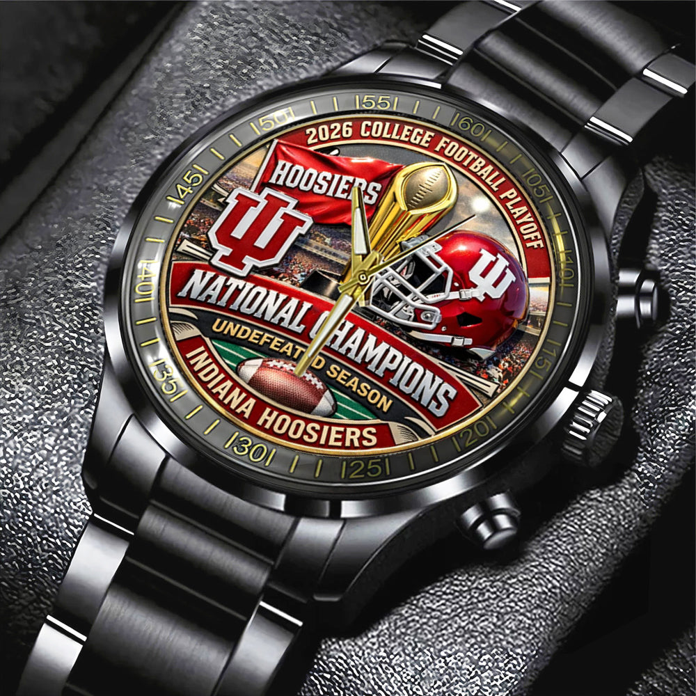 Indiana Hoosiers Football 2025 Black Stainless Steel Watch – TMTHU3552