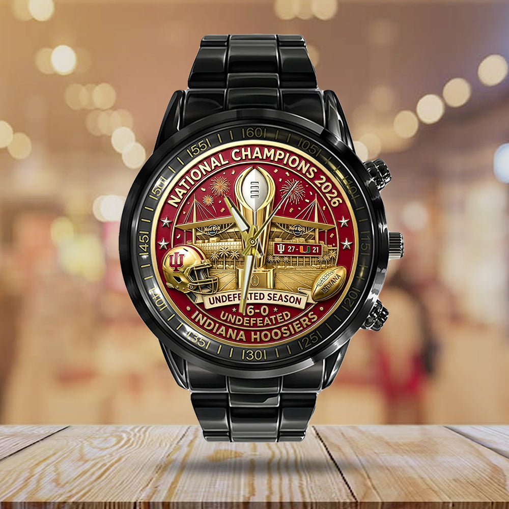 Indiana Hoosiers Football 2025 National Champions Black Stainless Steel Watch – MAITM14561
