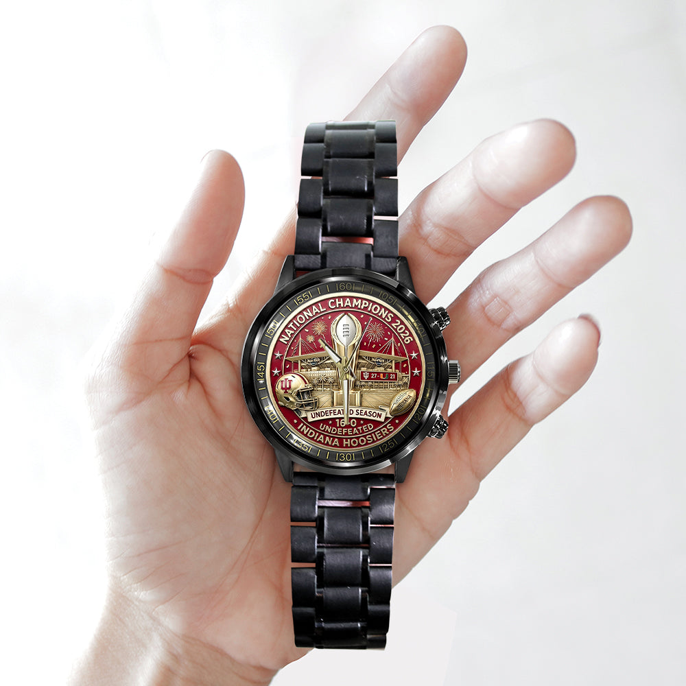 Indiana Hoosiers Football 2025 National Champions Black Stainless Steel Watch – MAITM14561