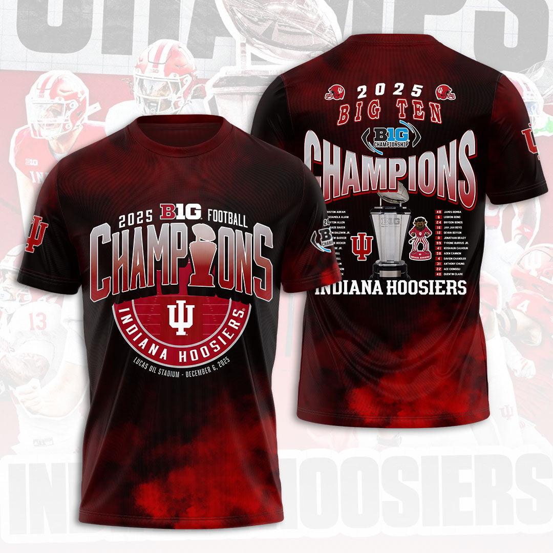 Indiana Hoosiers Football 2025 Big Ten Champions 3D Apparel – HOATT15147