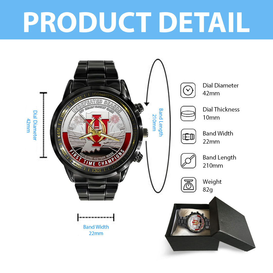 Indiana Hoosiers Football 2025 National Champions Black Stainless Steel Watch – HOATT15817