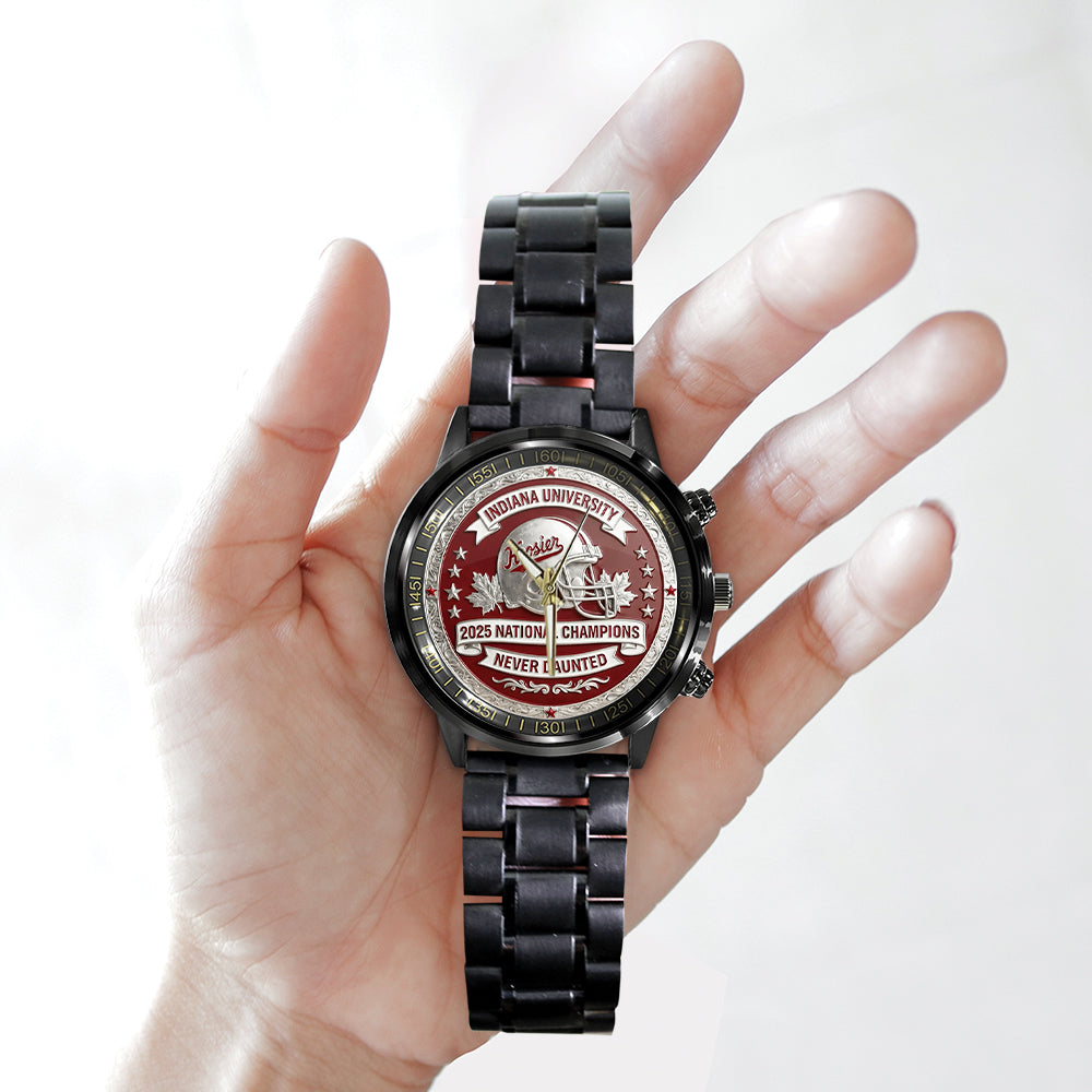 Indiana Hoosiers Football 2025 National Champions Black Stainless Steel Watch – MAITM14545