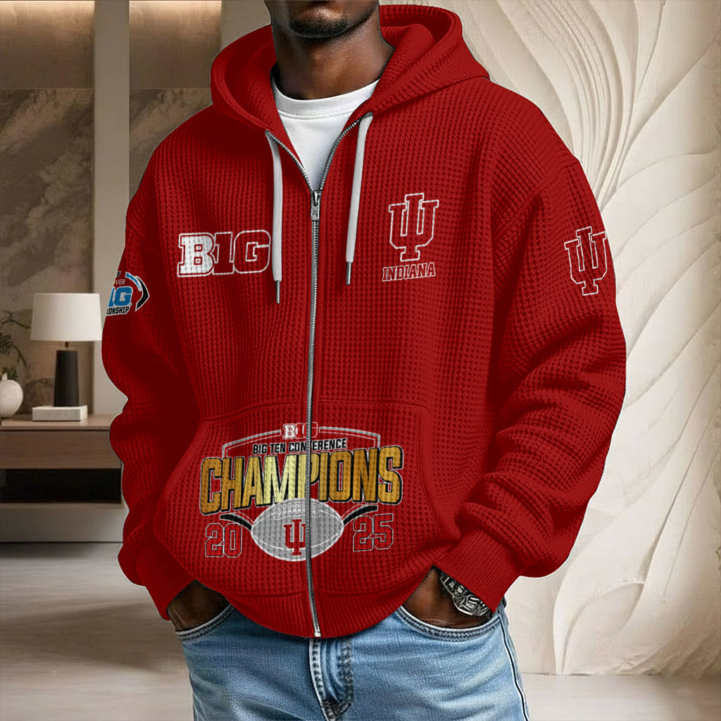 Indiana Hoosiers Football 2025 Big Ten Champions 3D Unisex Waffle Hoodie – MAITM14000
