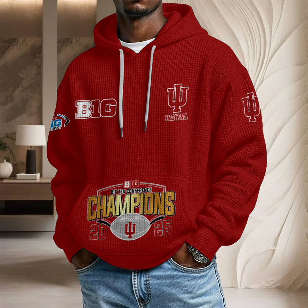 Indiana Hoosiers Football 2025 Big Ten Champions 3D Unisex Waffle Hoodie – MAITM14000