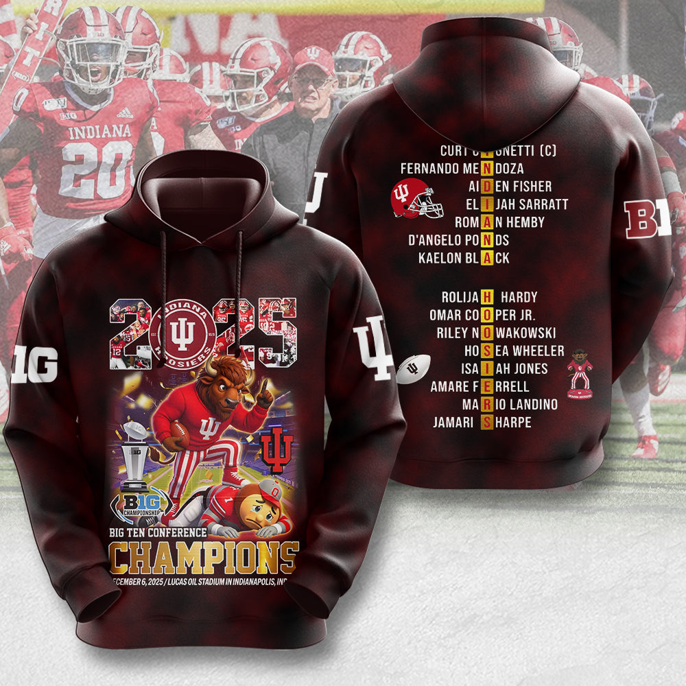 Indiana Hoosiers Football 2025 Big Ten Champions 3D Apparel – MAITM14015