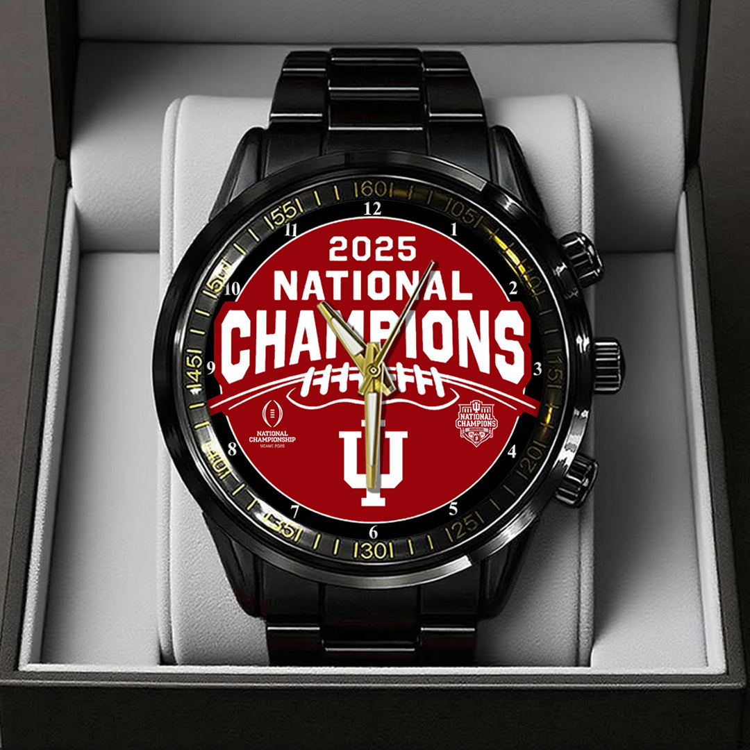 Indiana Hoosiers Football 2025 National Champions Black Stainless Steel Watch – TANTN20159