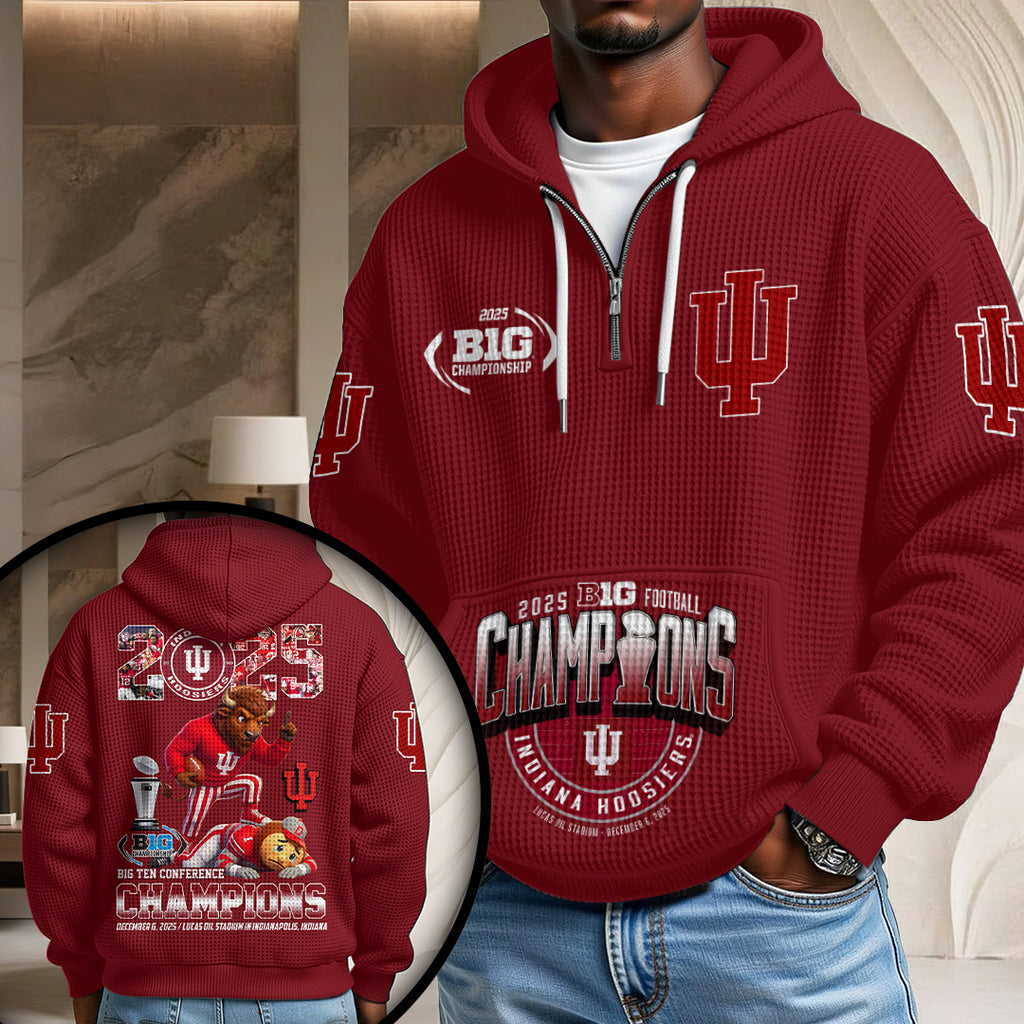 Indiana Hoosiers Football 2025 Big Ten Champions 3D Unisex Waffle Hoodie – HOATT14988