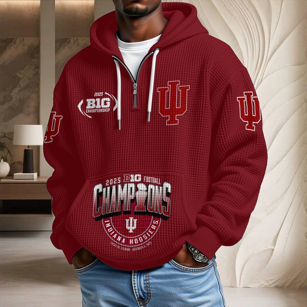 Indiana Hoosiers Football 2025 Big Ten Champions 3D Unisex Waffle Hoodie – HOATT14988