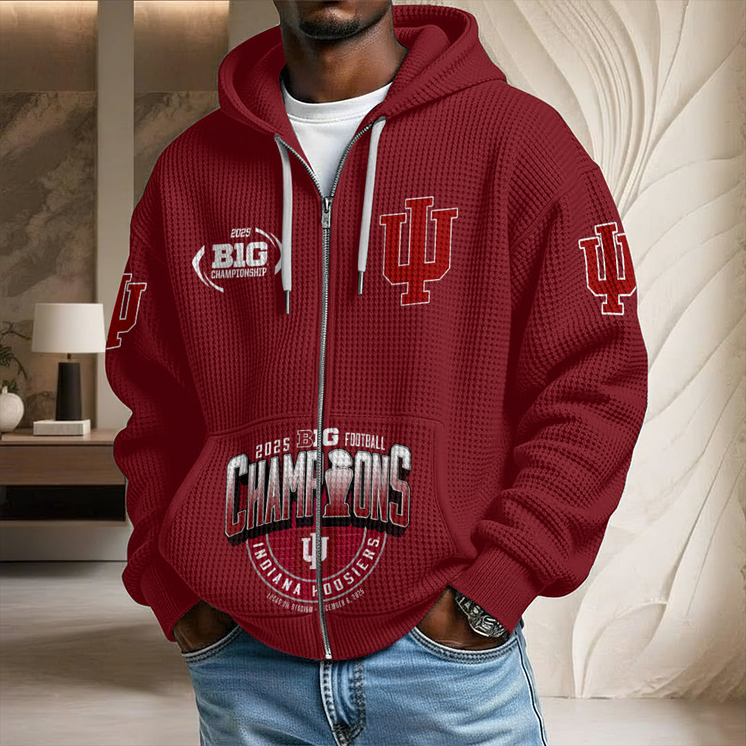 Indiana Hoosiers Football 2025 Big Ten Champions 3D Unisex Waffle Hoodie – HOATT14988