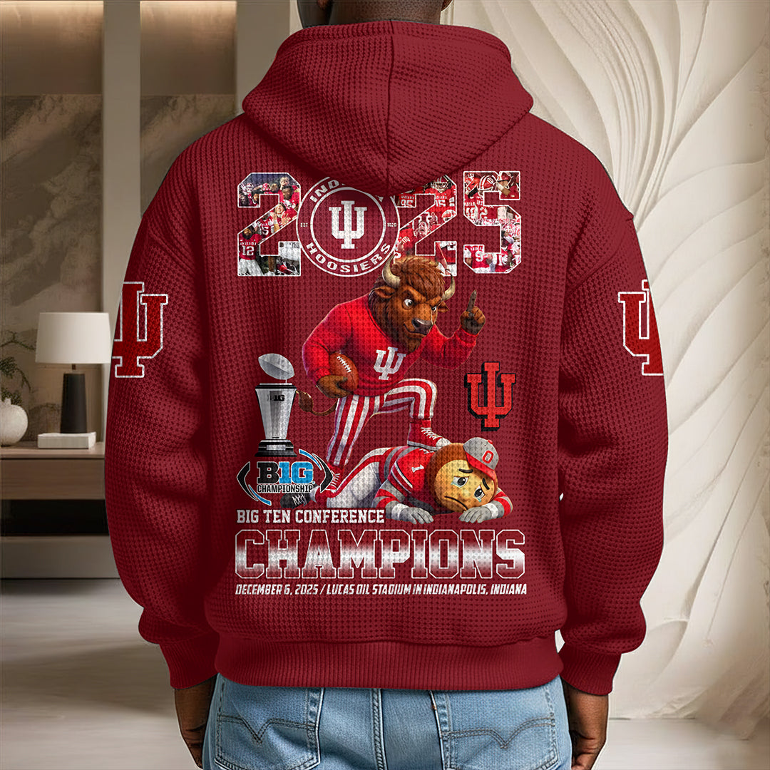 Indiana Hoosiers Football 2025 Big Ten Champions 3D Unisex Waffle Hoodie – HOATT14988