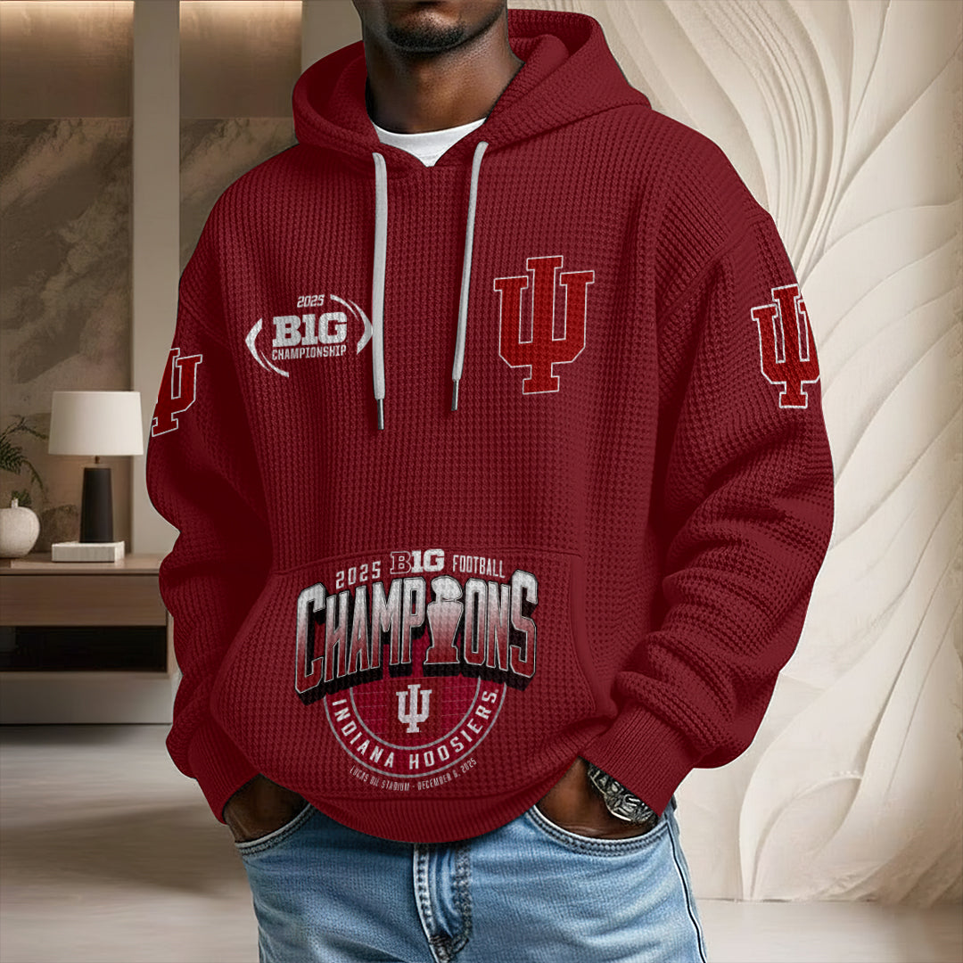 Indiana Hoosiers Football 2025 Big Ten Champions 3D Unisex Waffle Hoodie – HOATT14988