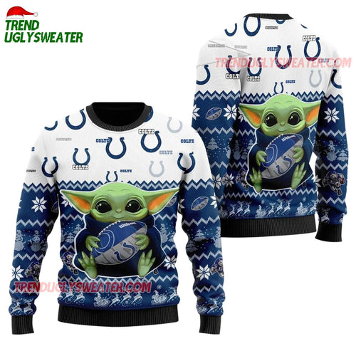 Indianapolis Colts Baby Yoda Hug The Ball Christmas Ugly Sweater