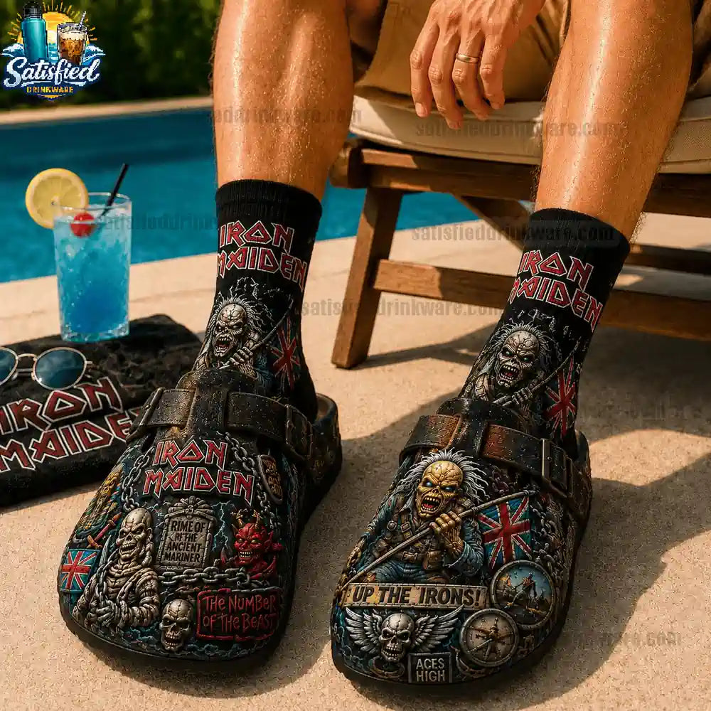 Iron Maiden Up the Irons 3D Graphic Suede Clogs