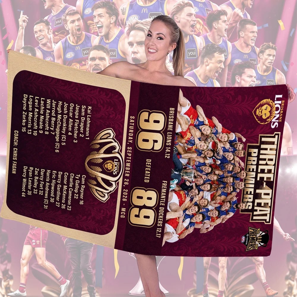 Brisbane Lions 2026 AFL Premiers Rectangle Beach Towel – TMTHU9625