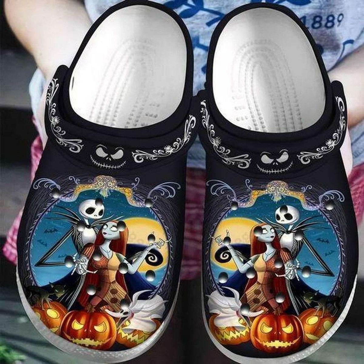 Jack Skellington Moon With Sally Nightmare Before Christmas Couples Crocs
