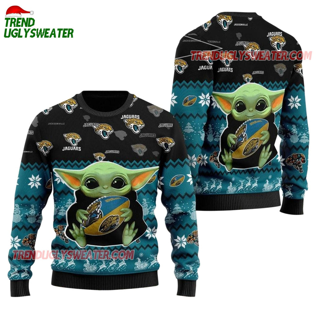 Jacksonville Jaguars Baby Yoda Hug The Ball Christmas Ugly Sweater