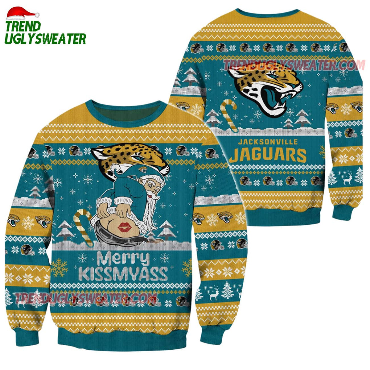 Jacksonville Jaguars Merrykissmyass Funny Santa Claus Christmas Ugly Sweater