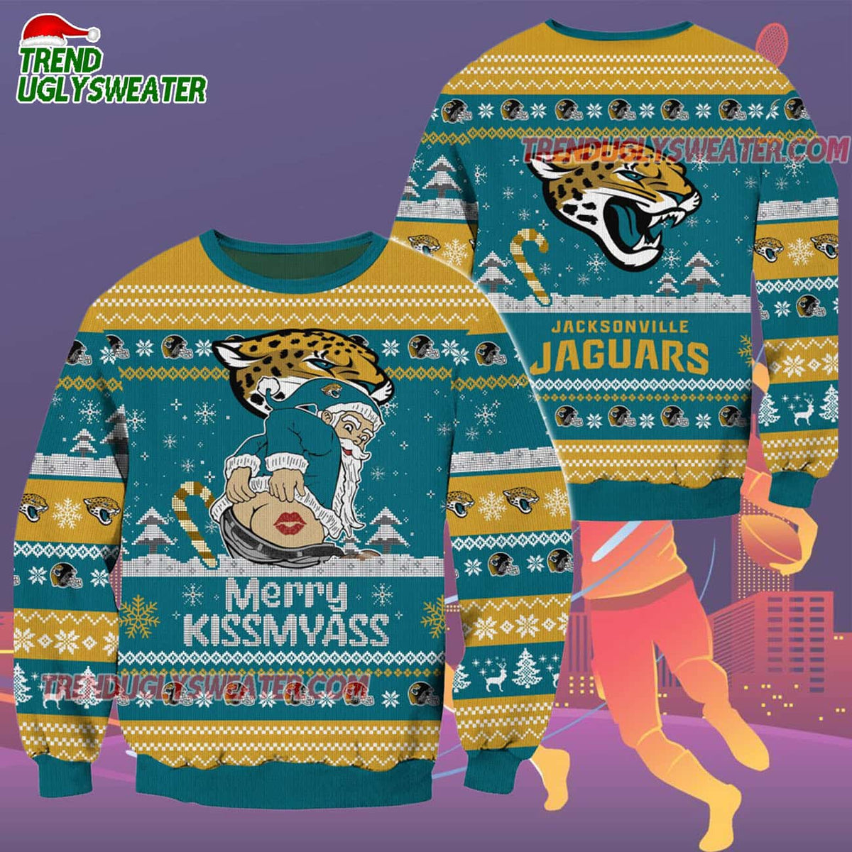Jacksonville Jaguars Merrykissmyass Funny Santa Claus Christmas Ugly Sweater