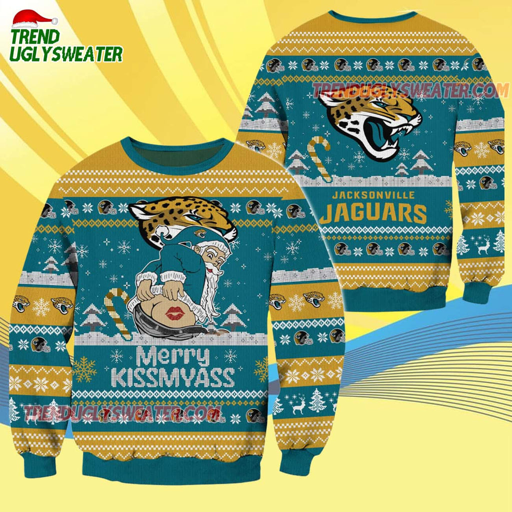 Jacksonville Jaguars Merrykissmyass Funny Santa Claus Christmas Ugly Sweater
