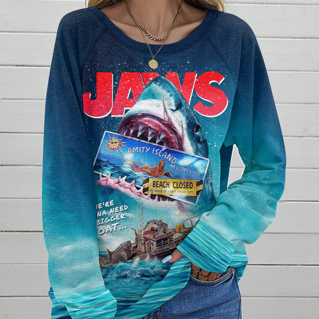 Jaws Round Neck Raglan Sleeve Sweatshirt – HOATT20145